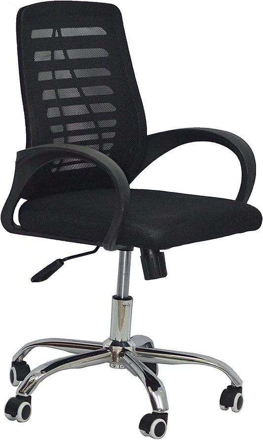 MESH-JM SWIVEL OFFICE CHAIR BLACK COLOR CHROME BASE FROM LEADERS FURNITURE
