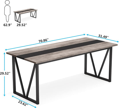 Tribesigns 6FT Conference Table, 70.8W x 31.5D inch Meeting Seminar Table for Office Conference Room, Modern Rectangular Training Table Boardroom Desk with Metal Frame (Grey)