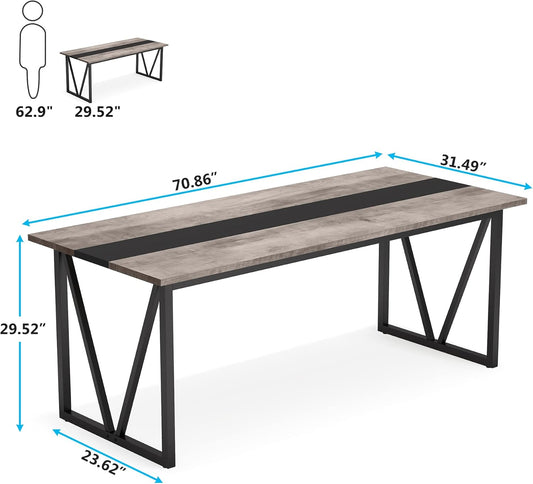 Tribesigns 6FT Conference Table, 70.8W x 31.5D inch Meeting Seminar Table for Office Conference Room, Modern Rectangular Training Table Boardroom Desk with Metal Frame (Grey)