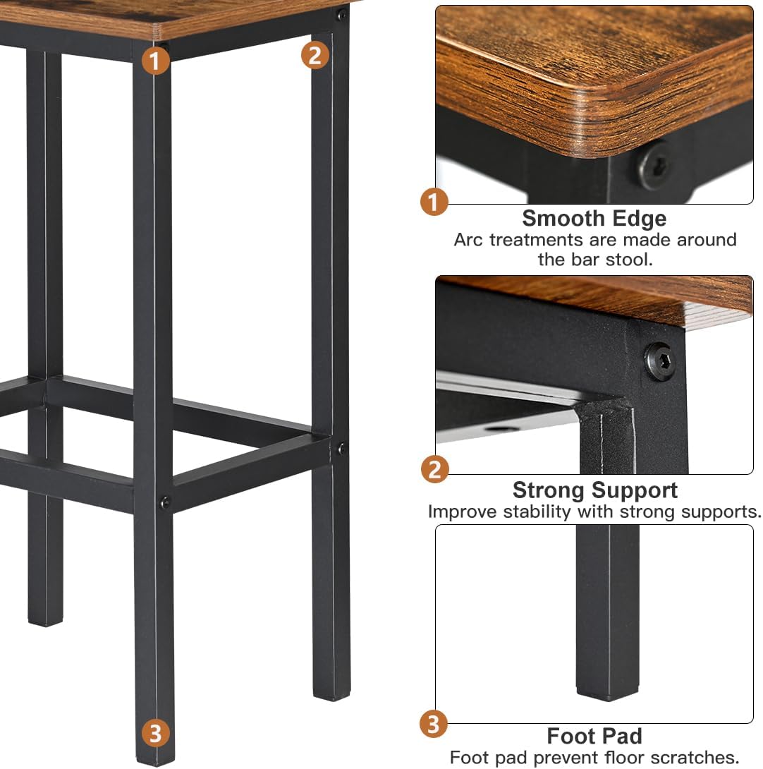 H JINHUI Bar Stools Set of 2, Industrial Style Breakfast Stool Chairs, Counter Height High Stools, Kitchen Bar Stools, 65cm High Seat, for Farmhouse, Living Room, Cafe Pub, Rustic Brown and Black