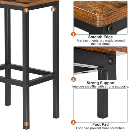 H JINHUI Bar Stools Set of 2, Industrial Style Breakfast Stool Chairs, Counter Height High Stools, Kitchen Bar Stools, 65cm High Seat, for Farmhouse, Living Room, Cafe Pub, Rustic Brown and Black