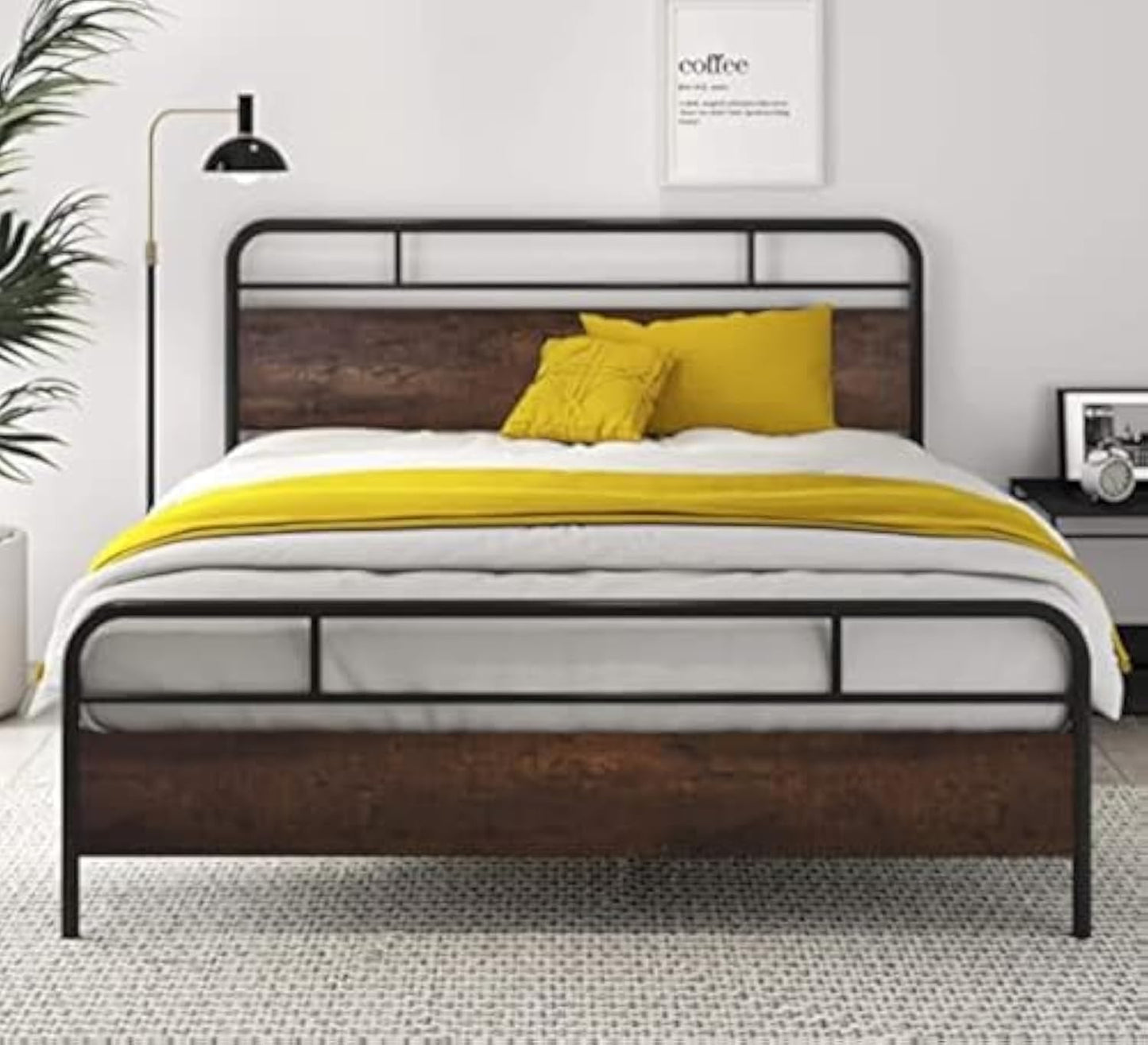 Wood and metal bed - 150cm - black*brown