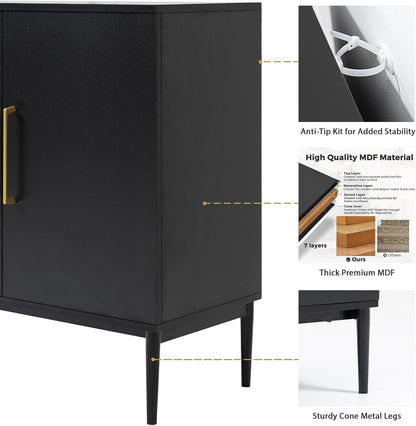 Vrullu Modern, Free Standing Cabinet, Black Sideboard and Buffet Storage with Doors, Wood Accent Cabinet for Living Room, Hallway, Entryway, Dining Room, Bedroom (1, Black)