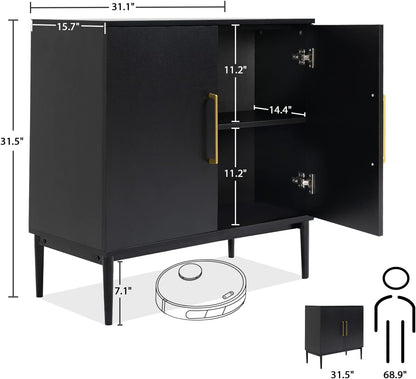Vrullu Modern, Free Standing Cabinet, Black Sideboard and Buffet Storage with Doors, Wood Accent Cabinet for Living Room, Hallway, Entryway, Dining Room, Bedroom (1, Black)