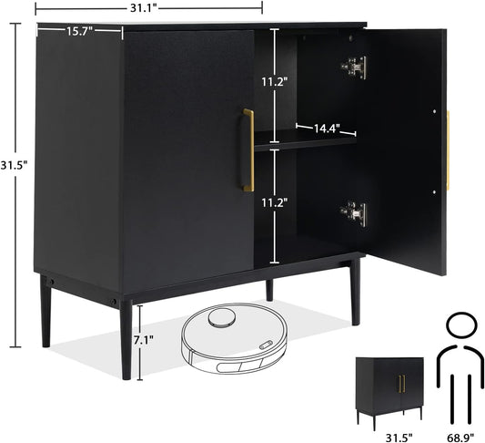 Vrullu Modern, Free Standing Cabinet, Black Sideboard and Buffet Storage with Doors, Wood Accent Cabinet for Living Room, Hallway, Entryway, Dining Room, Bedroom (1, Black)