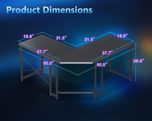 ODK l Shaped Gaming Desk 51inch, Carbon Fiber Surface, Black