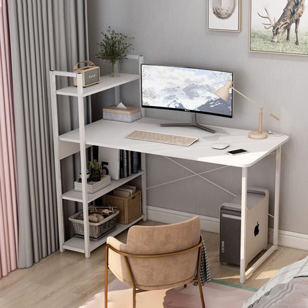 YJGET Computer Desk 100 * 55cm with Storage Shelves Study Writing Table for Home Office, Modern Simple Style