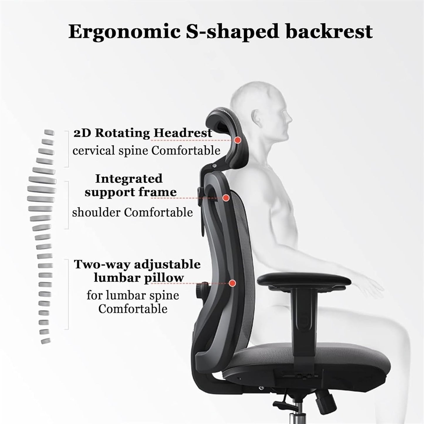 SoOSSN Office Chair,Adjustable Height Ergonomic High Back Desk Chair with Lumbar Support & Comfortable Headrest