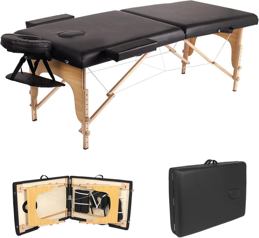 Lukeline Massage table adjustable Height Portable Spa Bed Massage Therapy Table, 84 Inches Long by 27 Inches Wide 2 Fold Salon Bed with Hand Rest, Black