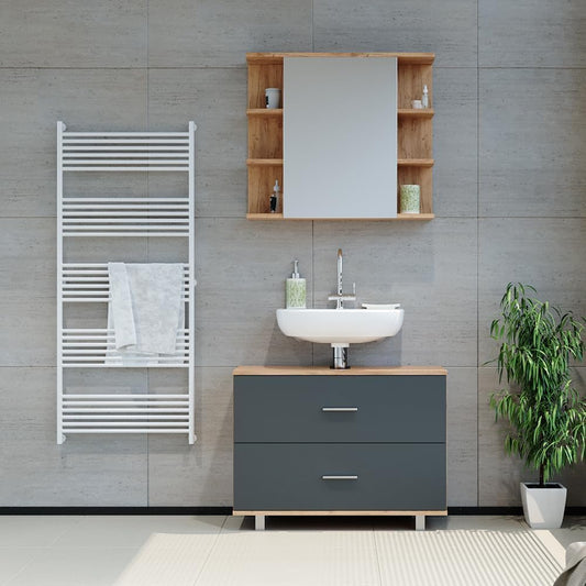 FurniFlex Ilias Vanity Unit Cabinet, 80 cm x 60.8 cm Size, Oak/Anthracite
