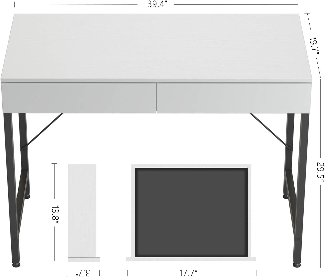 CubiCubi Computer Small Desk, 40 inches with 2 Storage Drawers for Home Office Writing Desk, Makeup Vanity Console Table, White