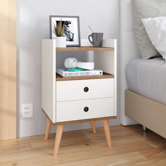 Lojas RPM Bedroom Bedside Table Dream 2 Drawers with Feet Retro Style (Off White/Brake)