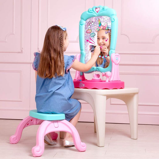 Crayola FAB STUDIO Kids Table and Chair Set – 3-in-1 Kids Vanity Table with Magnetic Dry Erase Board, Mirror – Girls Vanity Includes Accessories Ideal for Role Playing, Imaginative Play