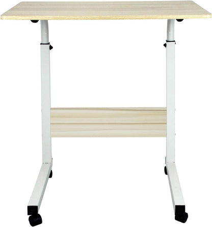 Z ZELTA Height Adjustable Mobile Table with Rolling Castors, Overbed Laptop Desk, Multi-Purpose Table, Sturdy Metal Frame, Birch Finish, Perfect for Home, Office, and Hospital Use