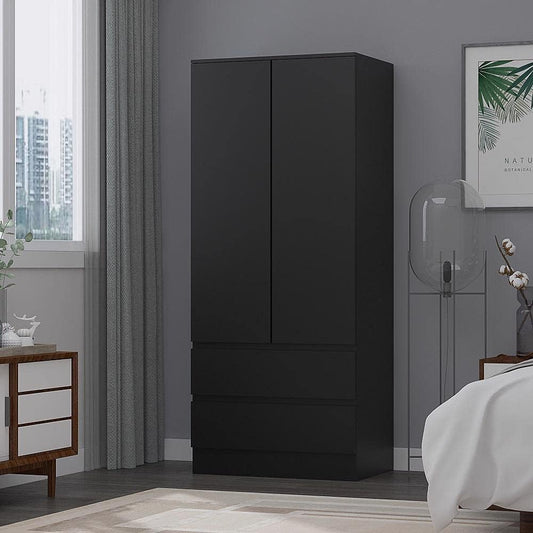 FWStyle Large & Deep 2 Door 2 Drawer Matt Black Scandinavian Style Combination Wardrobe