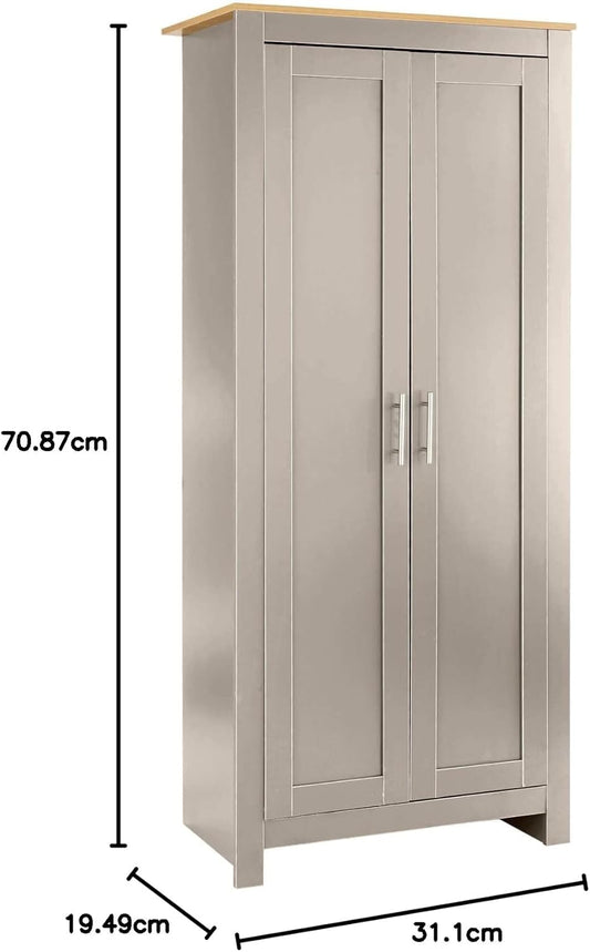 Home Source 2 Wardrobe Tall Clothes Organiser Hanging Rail Shelf Storage, Wood, Grey, Panelled Doors