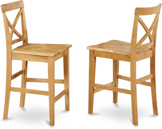 East West Furniture PBS-OAK-W Pub Counter-Height Bar Stool - Pub Height Kitchen Chairs, Set of 2, Oak