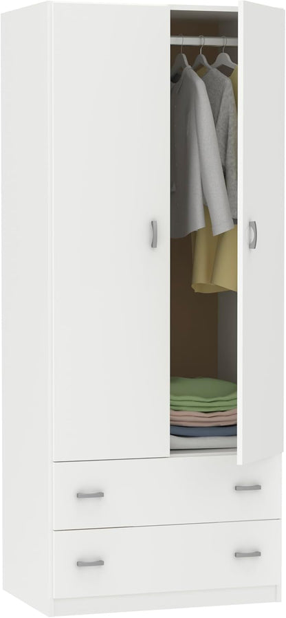 MUEBLES PITARCH Wardrobe White Gloss 2 Doors 2 Drawers Closet Youth Bedroom 74 x 180 x 50