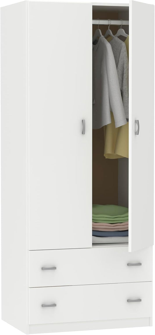 MUEBLES PITARCH Wardrobe White Gloss 2 Doors 2 Drawers Closet Youth Bedroom 74 x 180 x 50