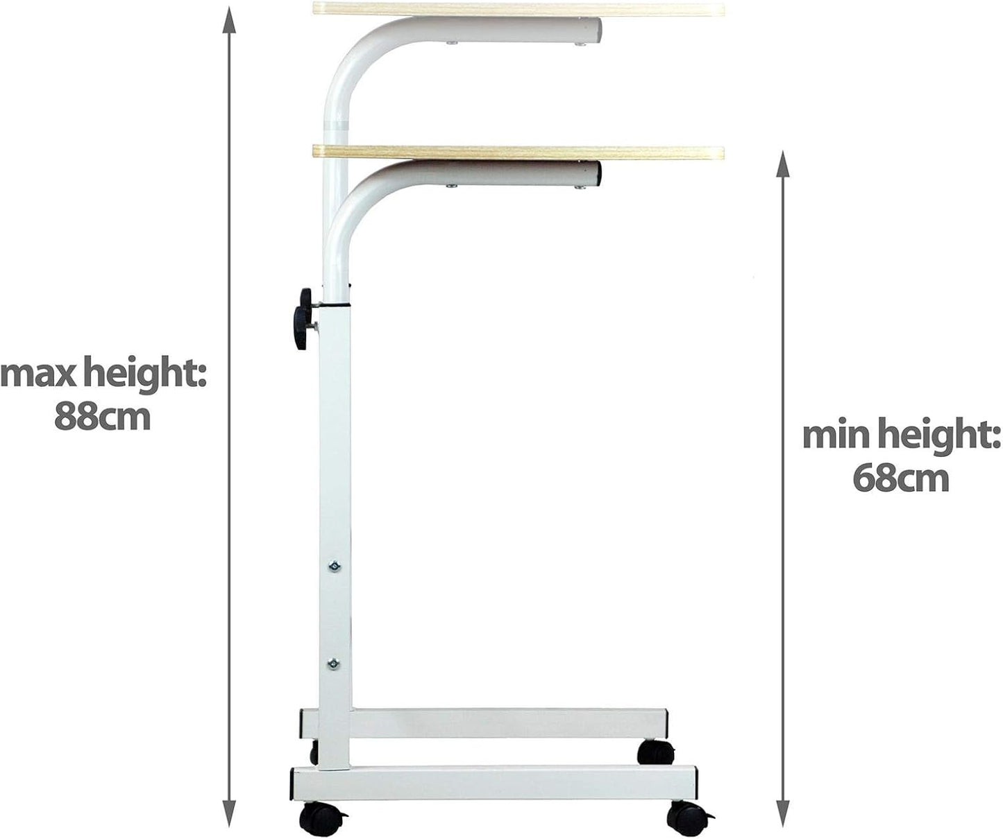 Z ZELTA Height Adjustable Mobile Table with Rolling Castors, Overbed Laptop Desk, Multi-Purpose Table, Sturdy Metal Frame, Birch Finish, Perfect for Home, Office, and Hospital Use
