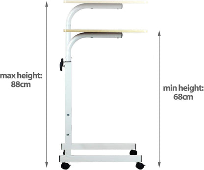 Z ZELTA Height Adjustable Mobile Table with Rolling Castors, Overbed Laptop Desk, Multi-Purpose Table, Sturdy Metal Frame, Birch Finish, Perfect for Home, Office, and Hospital Use