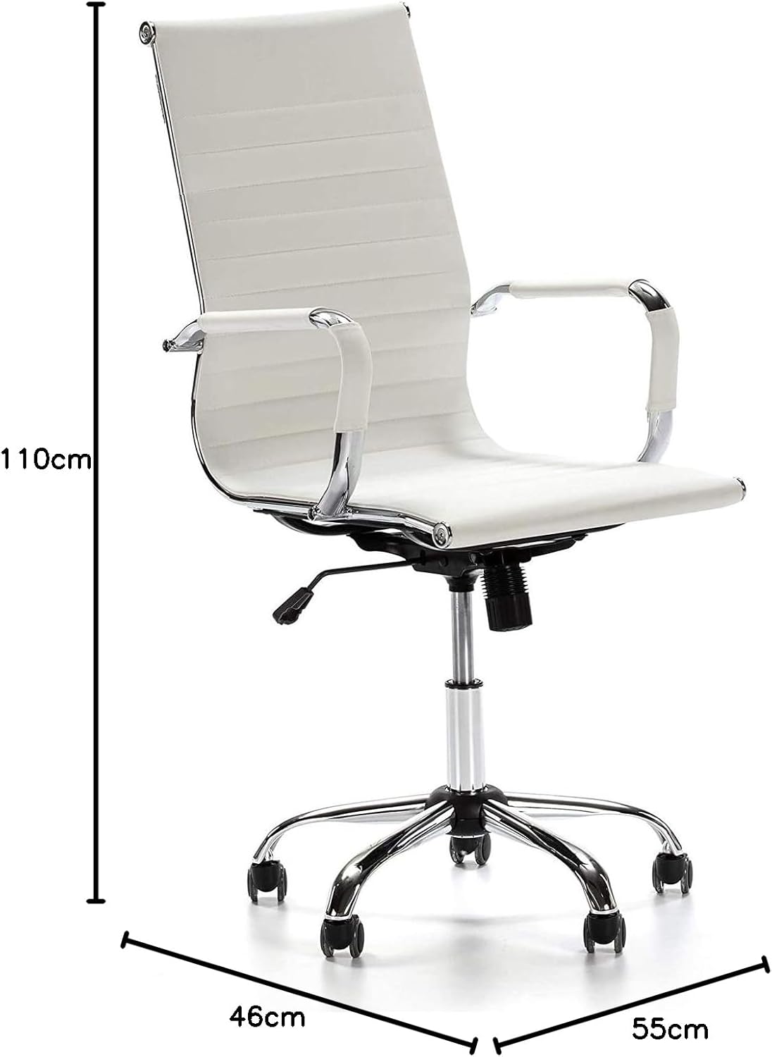 Mahmayi Ultimate 031L Eames Replica Ribbed PU Chrome High-Back Ergonomic Office Chair with Height Adjustable Seat - Complete Comfort for Your Workspace (High Back, White)