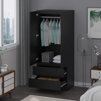 FWStyle Large & Deep 2 Door 2 Drawer Matt Black Scandinavian Style Combination Wardrobe