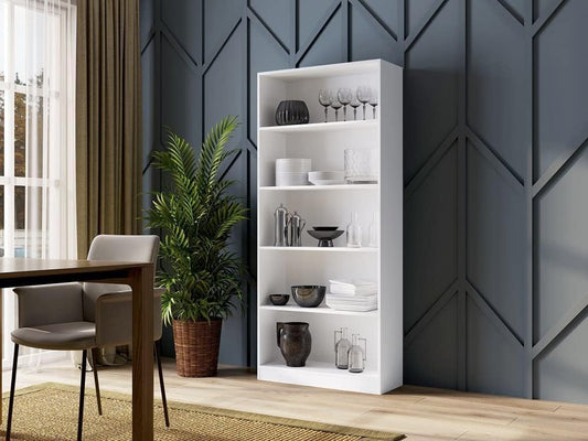 FurniFlex Wardrobe with 2 Drawers and 3 Shelves, 90 cm Width cm x 235 cm Height, White