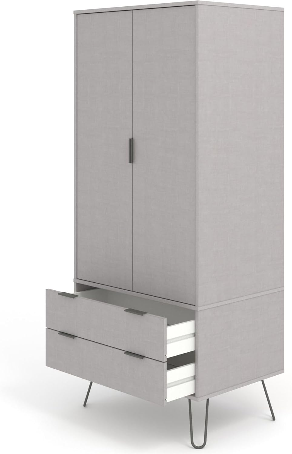 Home Source Double Wardrobe Cupboard Bedroom Storage with Clothes Rail, Engineered Wood, Grey, 2 Door 2 Drawer