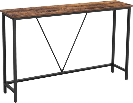 Vasagle Table, Console Table with Sturdy Steel Structure for Entrance Living Room Bedroom Industrial Style Vintage Brown and Black, 120 x 23 x 74 cm (W x D x H)