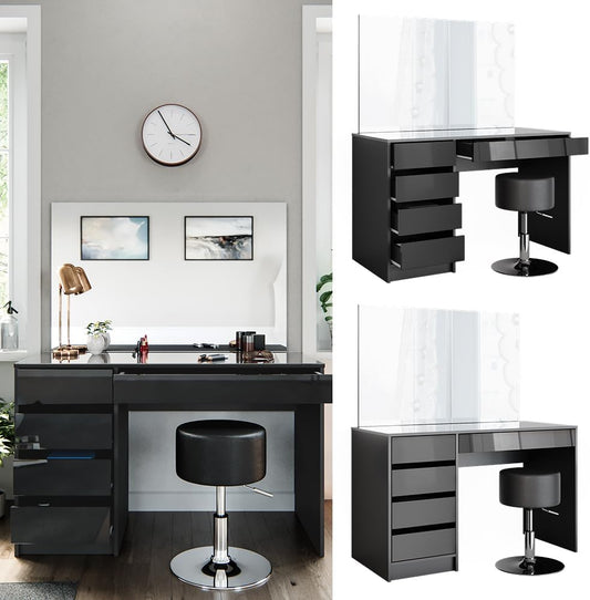 Vicco Dressing Table Sherry Anthracite High Gloss Mirror Dressing Table Chest of Drawers 5 Drawers Stool