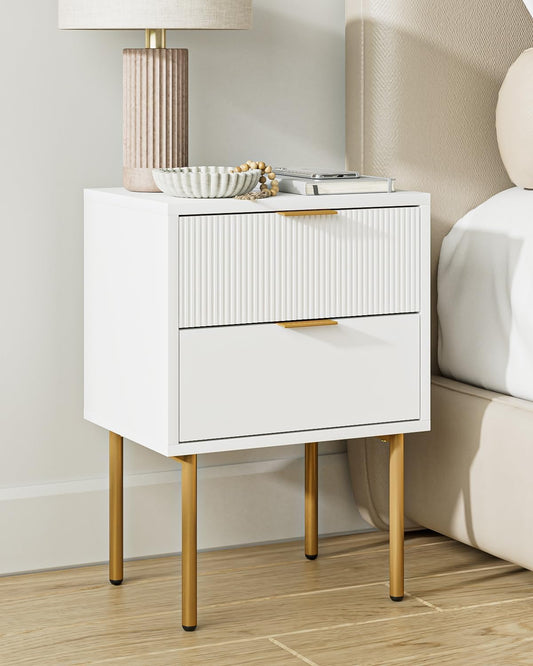 AEPOALUA Nightstand,Small Bedside Table with Gold Frame,White Night Stand,Bedside Furniture,Side Table with Drawer and Shelf for Bedroom,Living Room (Classic, White)