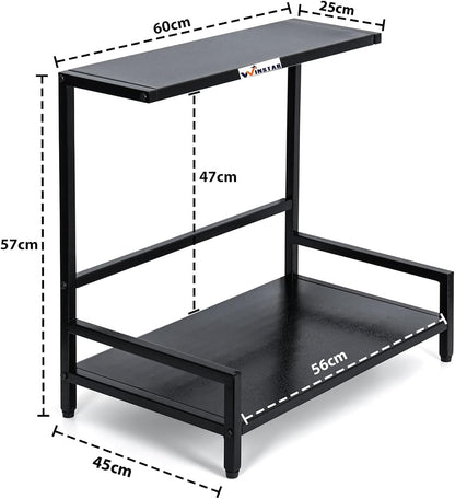 WINSTAR Metal Microwave Stand | Microwave & OTG Rack for Kitchen Counter | Double Platform for Extra Storage | Kitchen Oven Rack | Black (No Wheels, L-Shape)