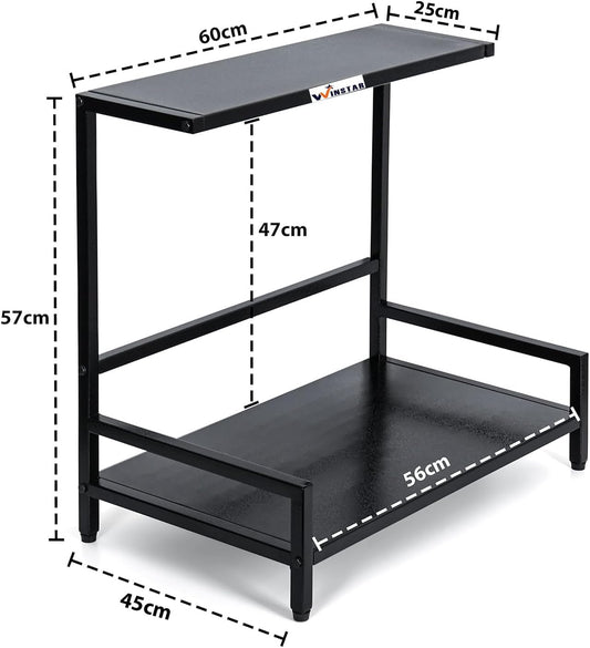 WINSTAR Metal Microwave Stand | Microwave & OTG Rack for Kitchen Counter | Double Platform for Extra Storage | Kitchen Oven Rack | Black (No Wheels, L-Shape)