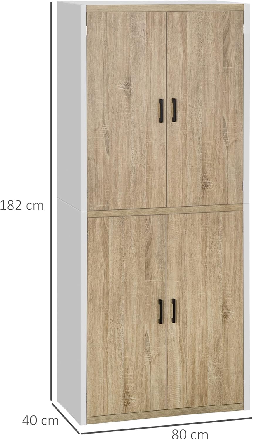 FurniFlex MDF Wood Kitchen Pantry with 4-Adjustable Shelves and Anti-Tilting Device, 80 x 40 x 182 cm Size, Wood/White