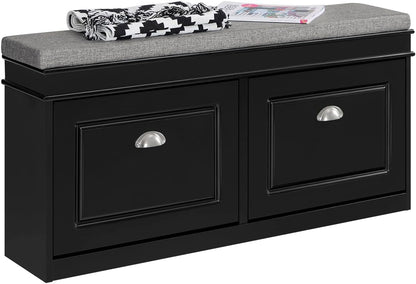 SoBuy FSR64-SCH Shoe Tipper Storage Bench with Seat Cushion with 2 Flaps Black W x H x D x H x D: 104 x 52 x 24 cm
