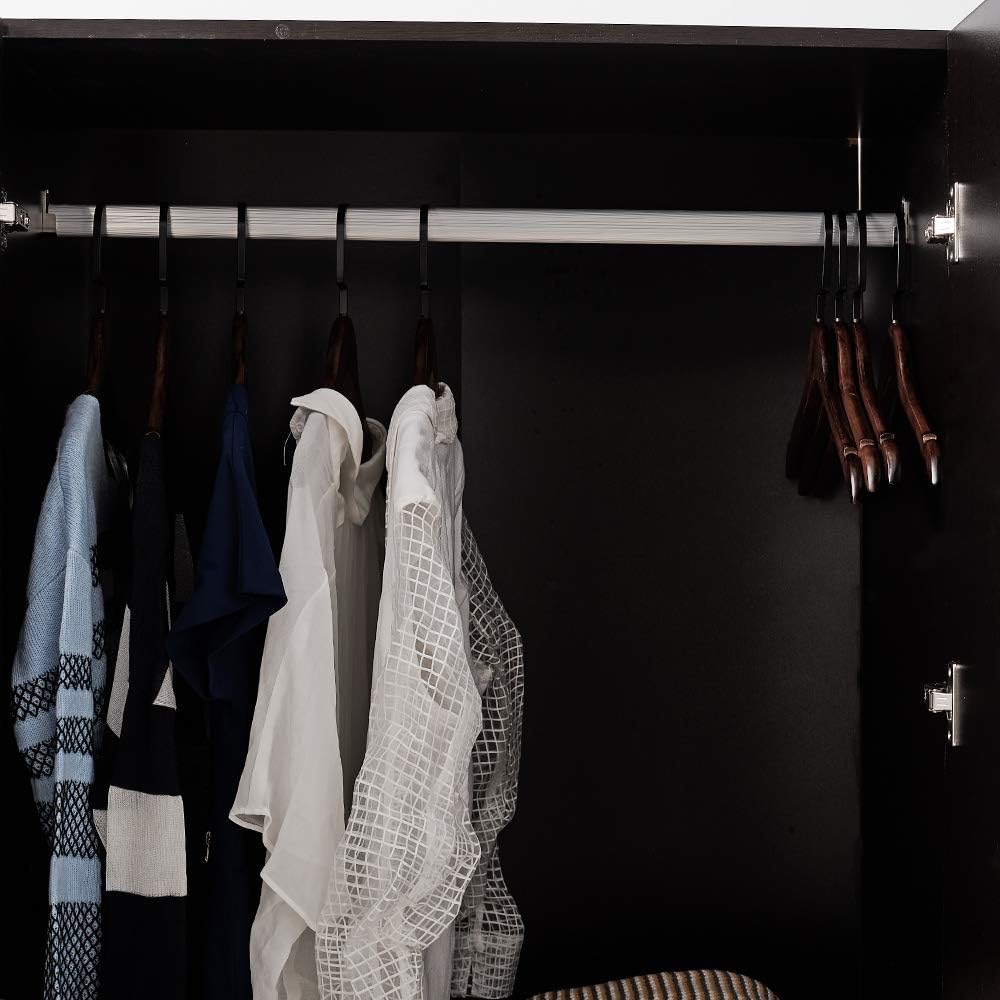 Modern 3 Doors Wardrobes with 3 Drawers and Hanging Rail Large Triple Clothes Storage Closet for Home Bedroom Units (Black)
