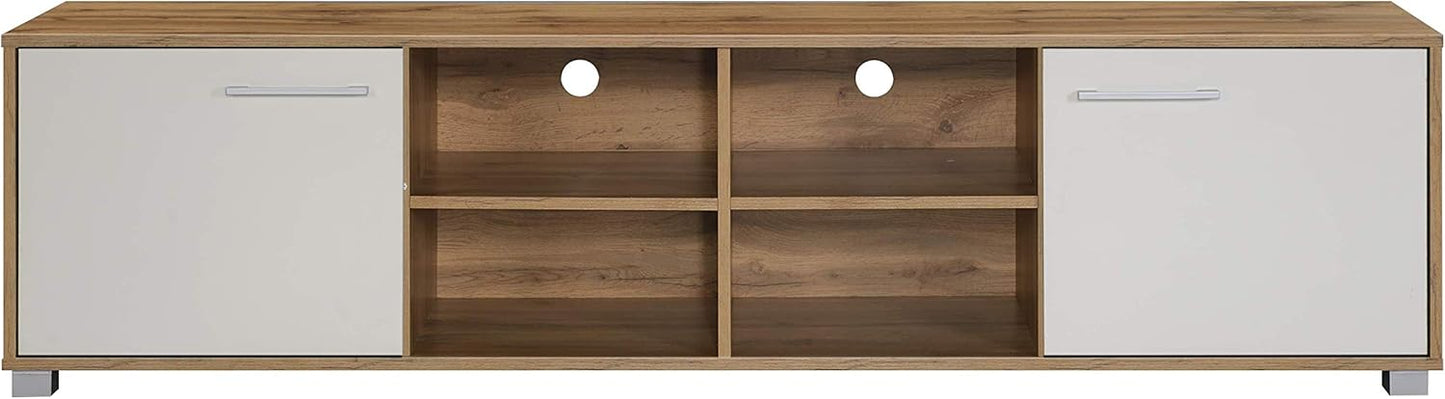 DeckUp Plank Uniti Engineered Wood Entertainment Unit and TV Stand (Wotan Oak and White, Matte Finish)