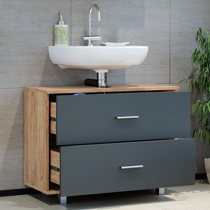 FurniFlex Ilias Vanity Unit Cabinet, 80 cm x 60.8 cm Size, Oak/Anthracite