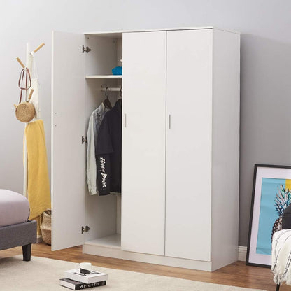 Wooden 3 Doors Wardrobes with Hanging Rail and Storage Shelves Modern Large Clothes Cupboards Unit for Bedroom Furniture