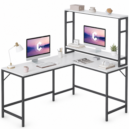 Modern L-Shaped Computer Desk with Monitor Shelf