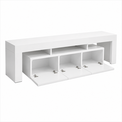 Modern White TV Unit with Open Storage & Drawers