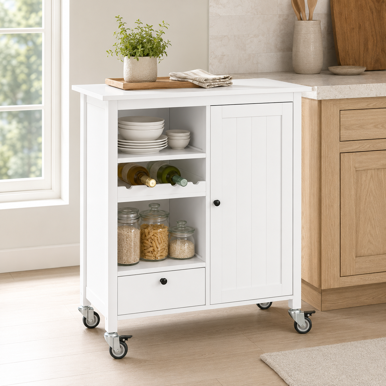 Rolling Storage Kitchen Trolley with Bottle Holder
