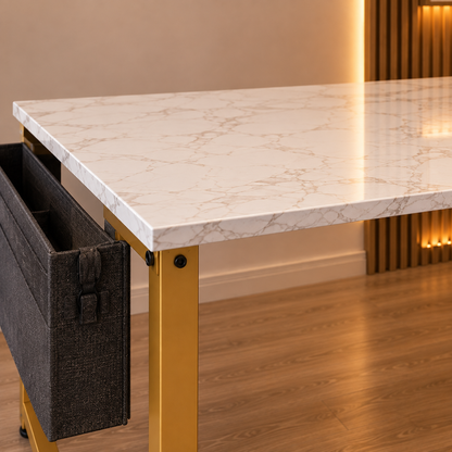 Modern Marble-Top Computer Desk with Storage