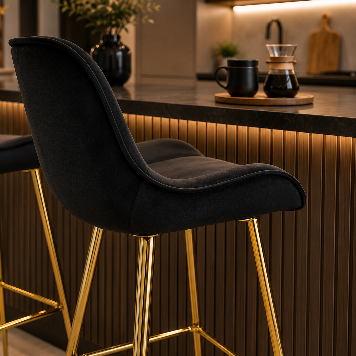 Modern Upholstered Bar Stool with Gold Legs