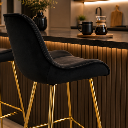 Modern Upholstered Bar Stool with Gold Legs