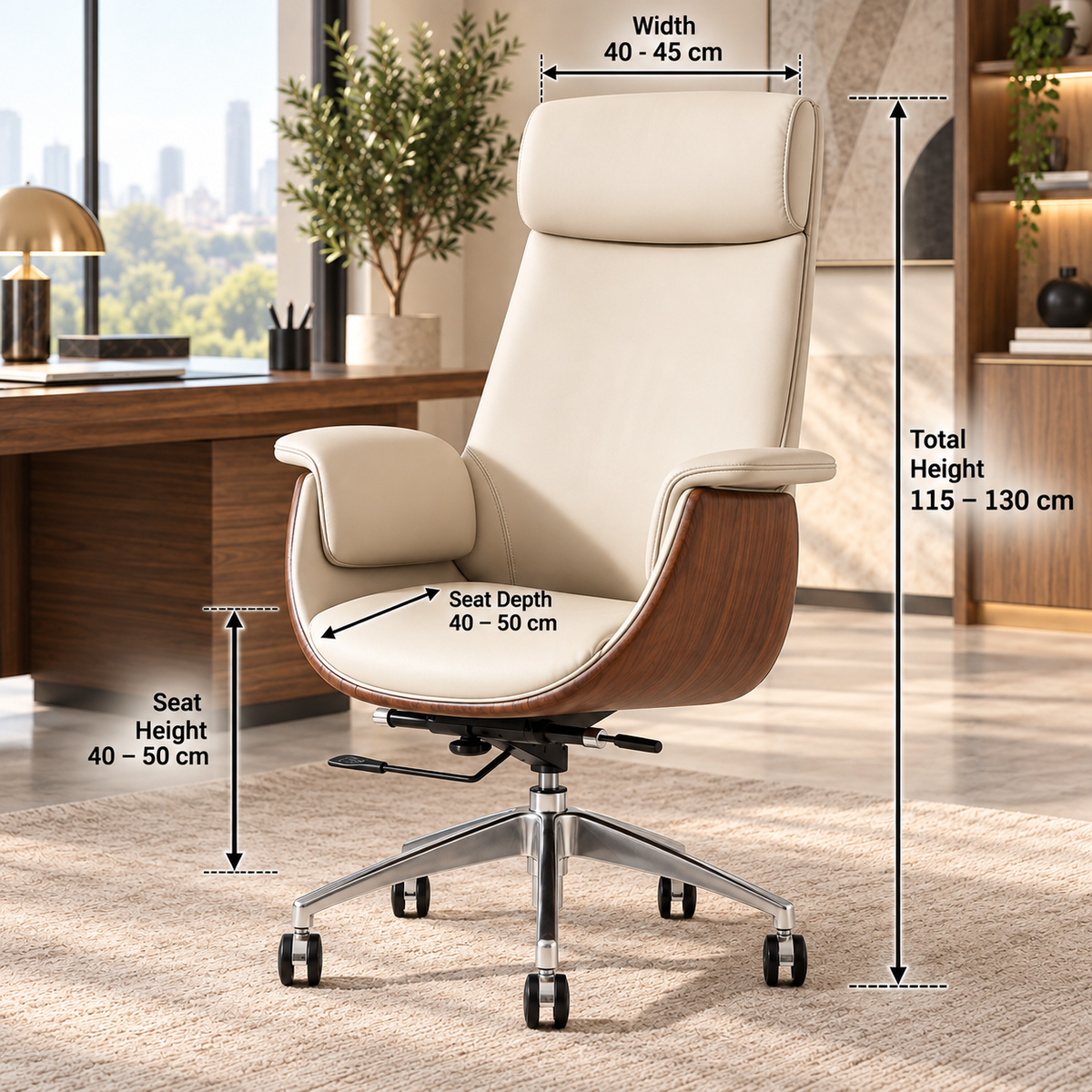 Modern Executive Reclining Office Chair with Padded Headrest & Wooden Accents