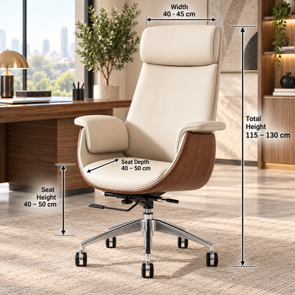 Modern Executive Reclining Office Chair with Padded Headrest & Wooden Accents