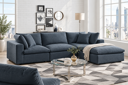 Modern Blue L-Shaped Sectional Sofa with Chaise