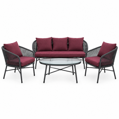 Modern Outdoor Wicker 3-Piece Lounge Set with Glass Coffee Table